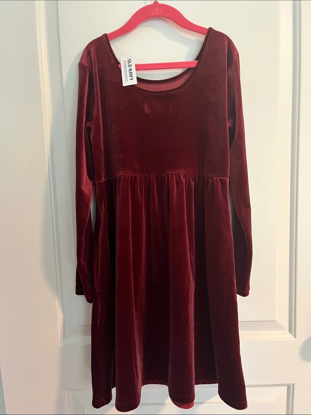 Old Navy Girls' Velvet Long-Sleeve Dress - Burgundy Size large 10-12